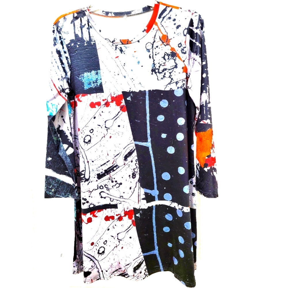 ``D25204 Gray Round Neck Art Deco Tunic Dress